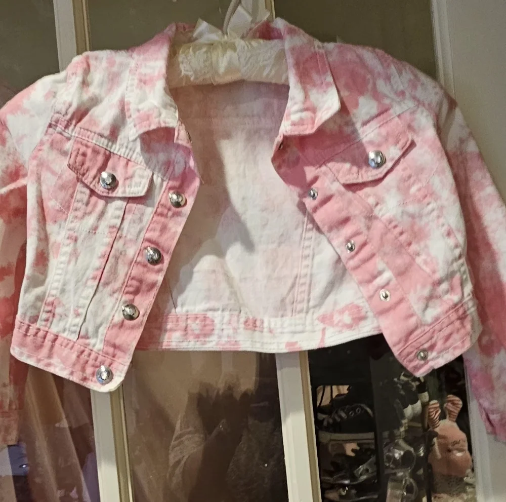 Young Hearts Pink & White Tie Dye Denim Jacket - Size 6X - Picture 6 of 12